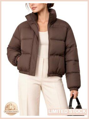 Womens Floral Quilted Cropped Puffer Jacket Button Down Warm Coat